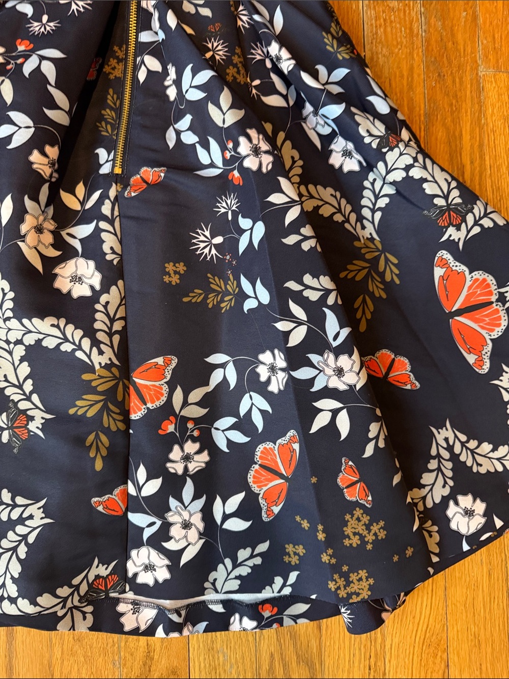 Ted Baker Navy Floral Fit-and-Flare Dress with Butterfly Print and pockets! - Picture 5 of 7